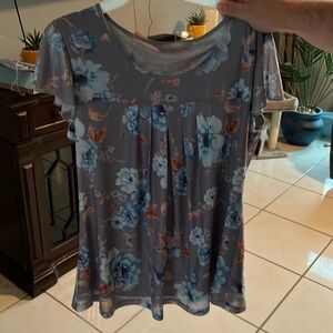 Large, Furnex, grey blouse with light blue flowers